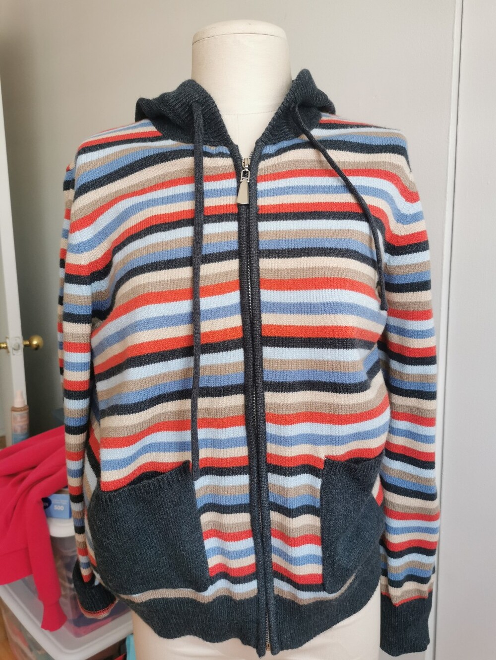 Striped Zip-Up Hooded Sweater in Multi-Color